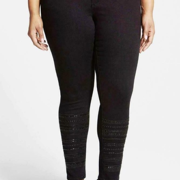 (NWT) Seven7 Women's Skinny Studded Jeans Black Raven Denim Size 24 - Picture 2 of 14